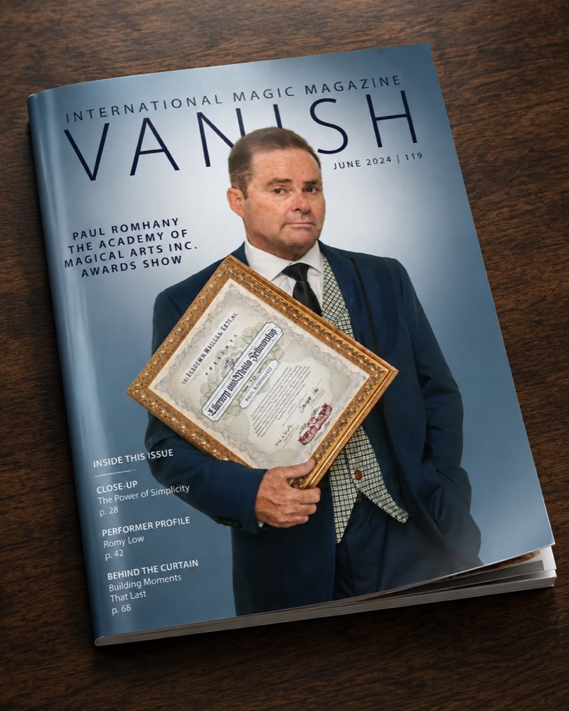 Paul Romhany on the cover of VANISH Magic Magazine